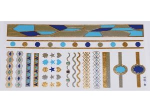 Gold Silver Blue | Jewelry Flash Tattoo stickers W-135C, 21x11cm