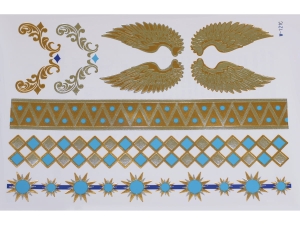 Gold Silver Blue | Jewelry Flash Tattoo stickers W-121C, 21x15cm