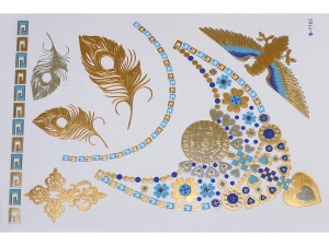 Gold Silver Blue | Jewelry Flash Tattoo stickers W-116C, 21x15cm
